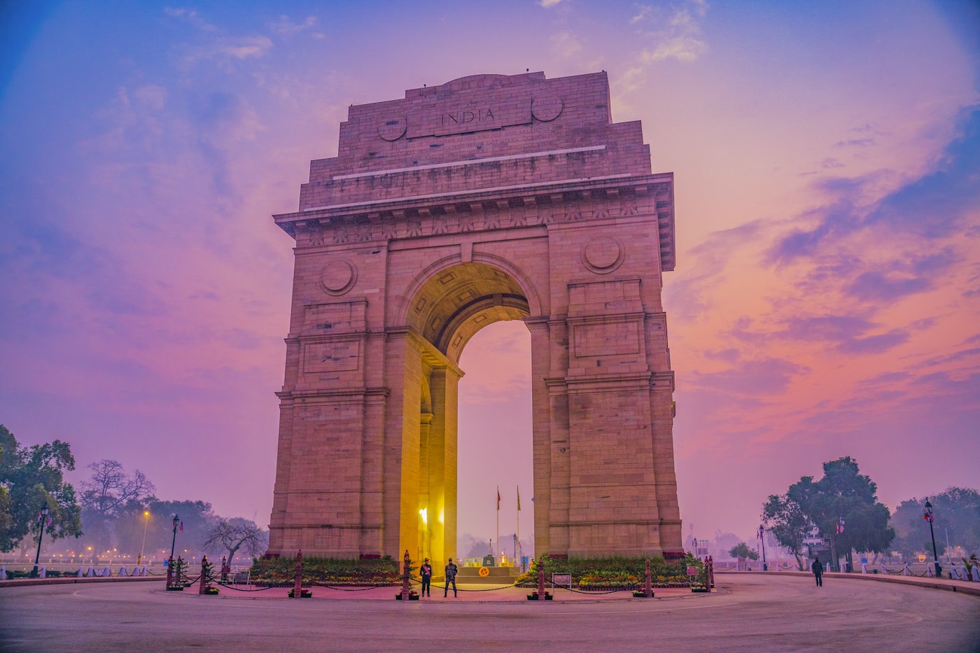 India Gate in Delhi at sunset
